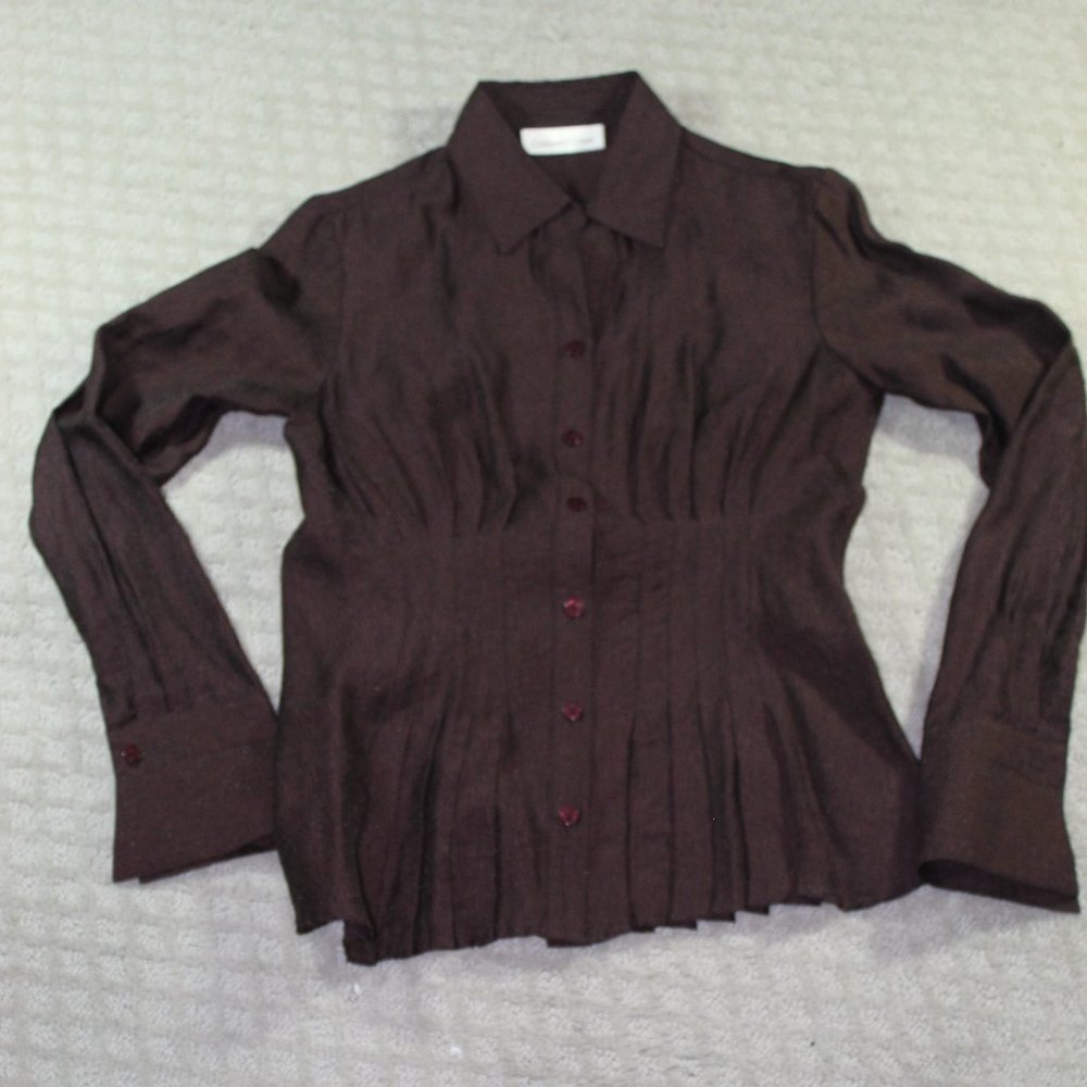 Coldwater Creek Size XSP Brown and Metallic Button Up Blouse